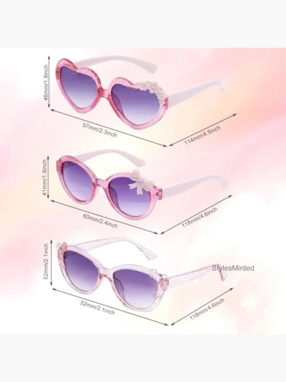 3 Pack Girls Sunglasses Sun Protection Cute Shaped Beach Outdoor Toddler Age
